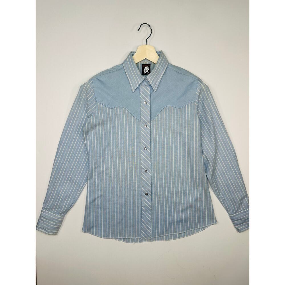 Vintage 1970’s Karman Western Pearl Snap Pinstripe Oxford Cloth Shirt